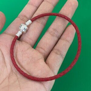 Pandora Single Red Leather Bracelet with Pandora Clasp 6.9/7.1/7.5/7.9 inch